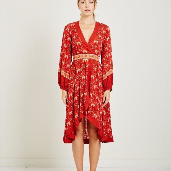 Spell Dresses & Skirts - Elegant Red Floral Wrap Dress